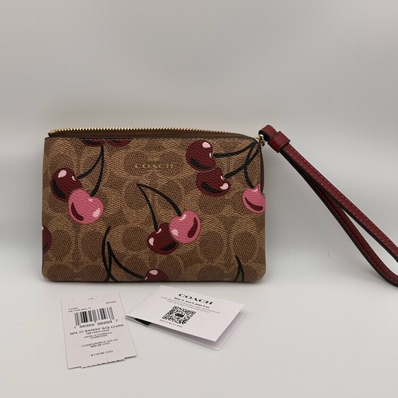 NWT Coach Brown Cherry Print Wristlet - Picture 1 of 7
